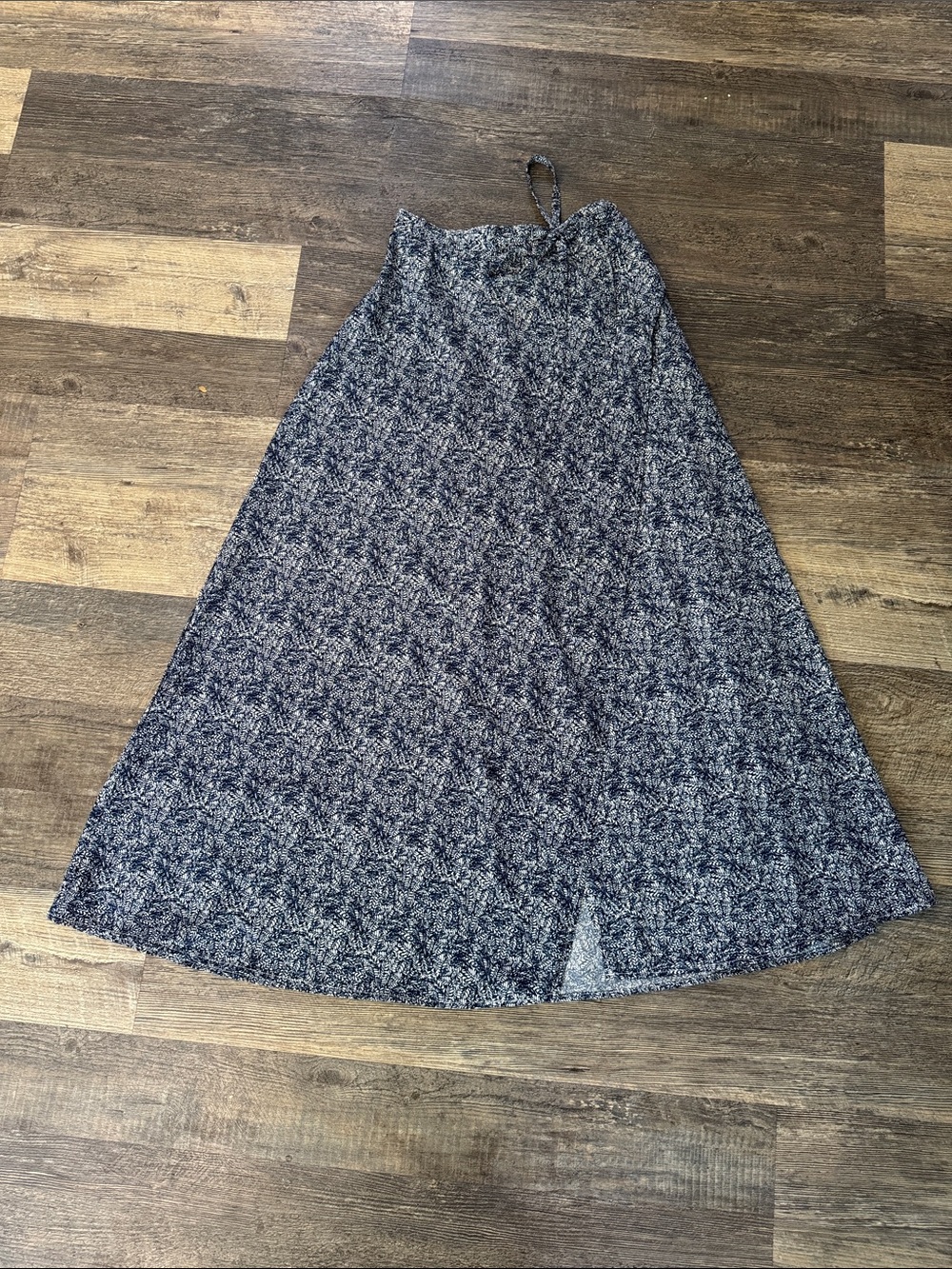 Printed Navy and White Maxi Skirt - Flowy wrap A-Line